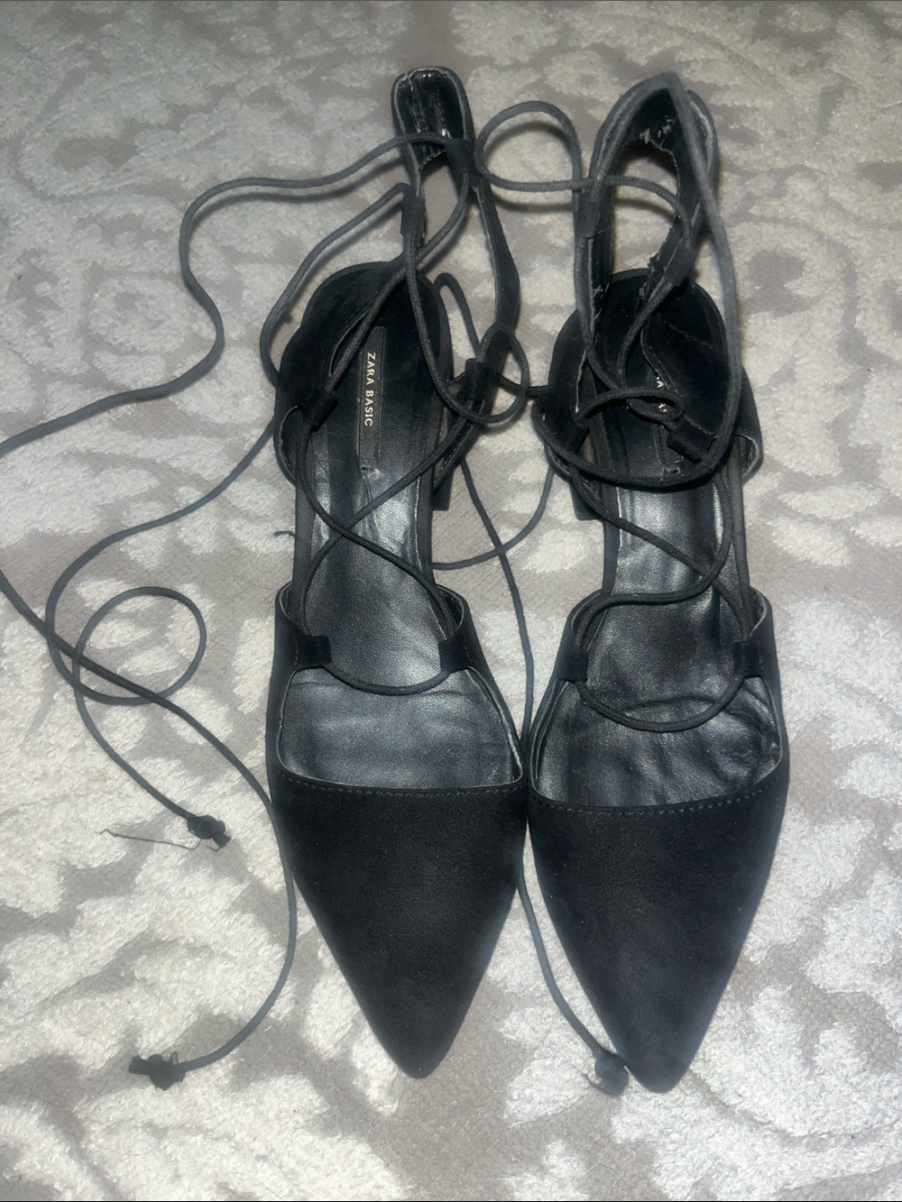 Zara Black Pointed Toe Lace-Up Heels
